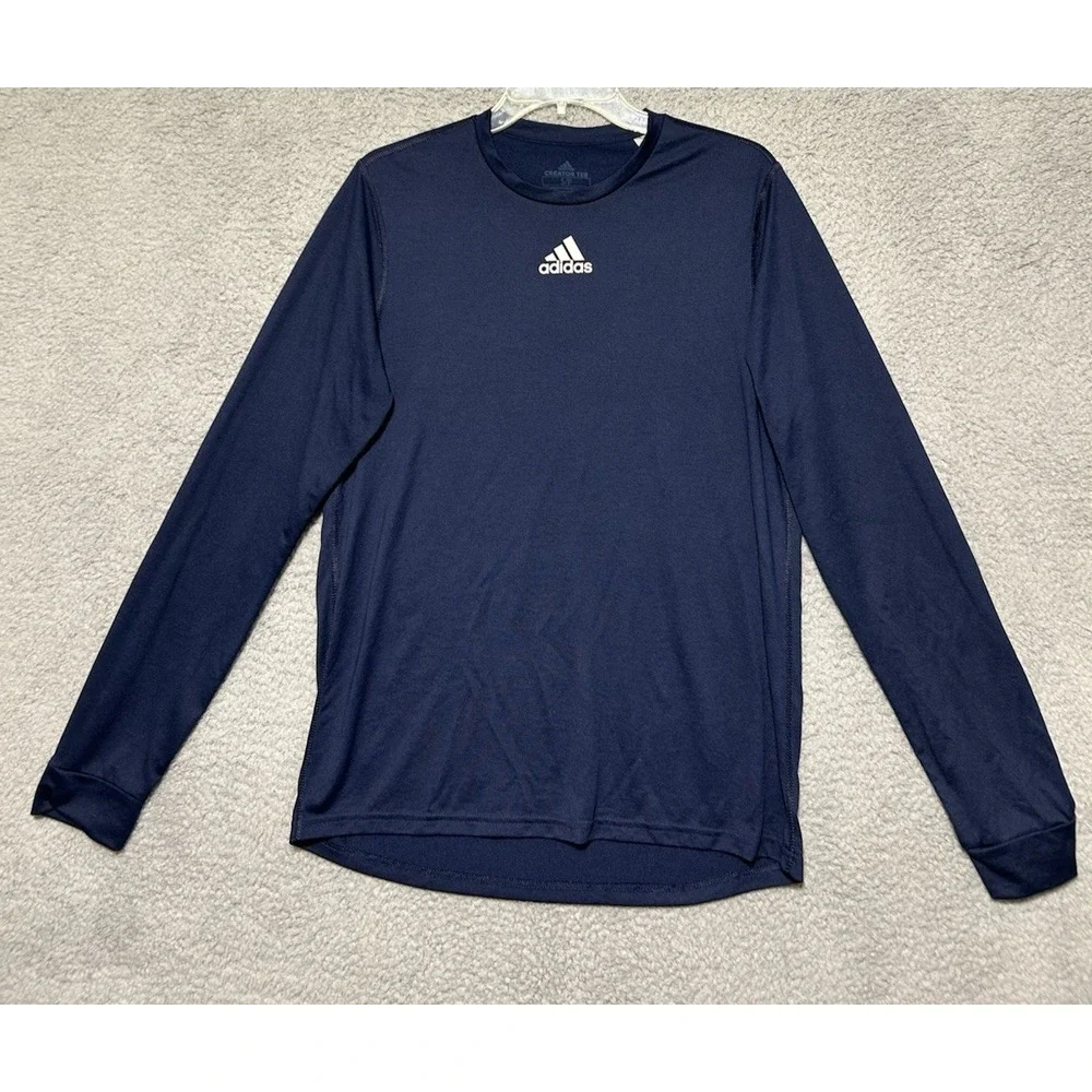 Adidas Mens Creator Tee Long‎ Sleeve Workout Shirt Blue Small Stretch Athleisure
